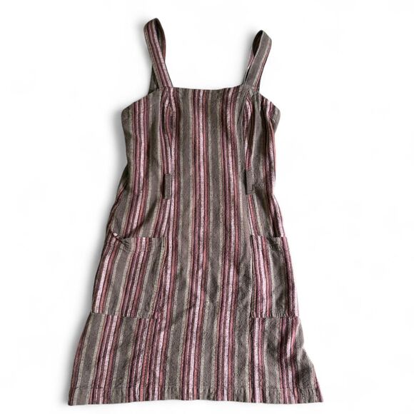 Aeropostale Striped Rayon Linen Overall Mini Dress S Green Pink Pockets - Picture 3 of 9